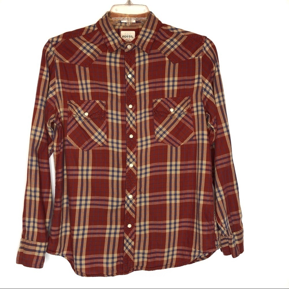 Fossil 54 Red‎ Plaid Vintage Fit Button Down Shirt